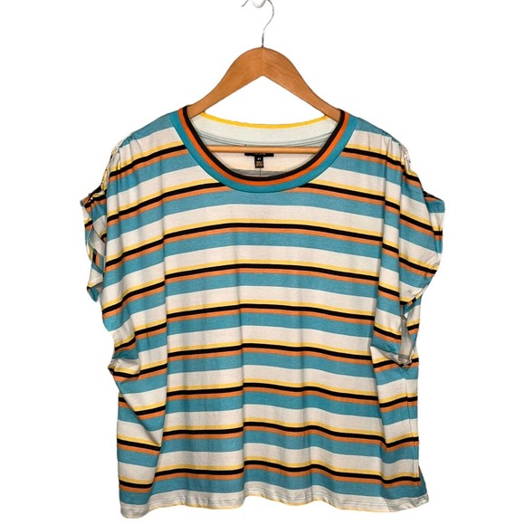 New AFRM Womens Size 3X Jorja Cropped Top Striped Ruched Cap Sleeves Multi - Picture 8 of 9